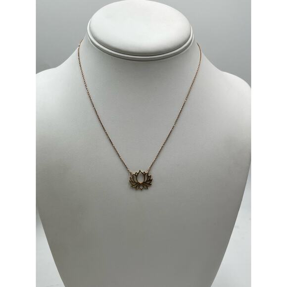 BSI Italy 925 Sterling Vermeil Open Lotus Chain Necklace 16” - Picture 2 of 8